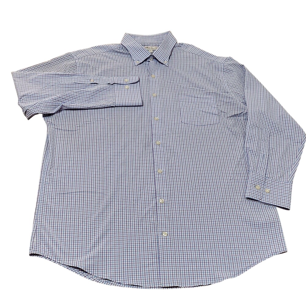 Peter Millar Shirt Mens Large Blue Check Long Sleeve Button Down Summer Comfort